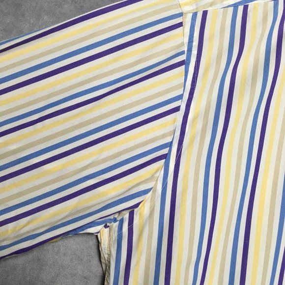 Faconnable Mens Shirt size Medium Short Sleeve Button Up Striped Purple Blue USA - Picture 9 of 14